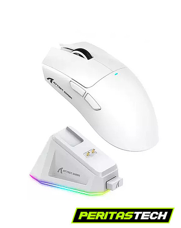 MOUSE INALAMBRICO ATTACK SHARK X11 BLANCO RECEPTOR + BT + BASE DE CARGA