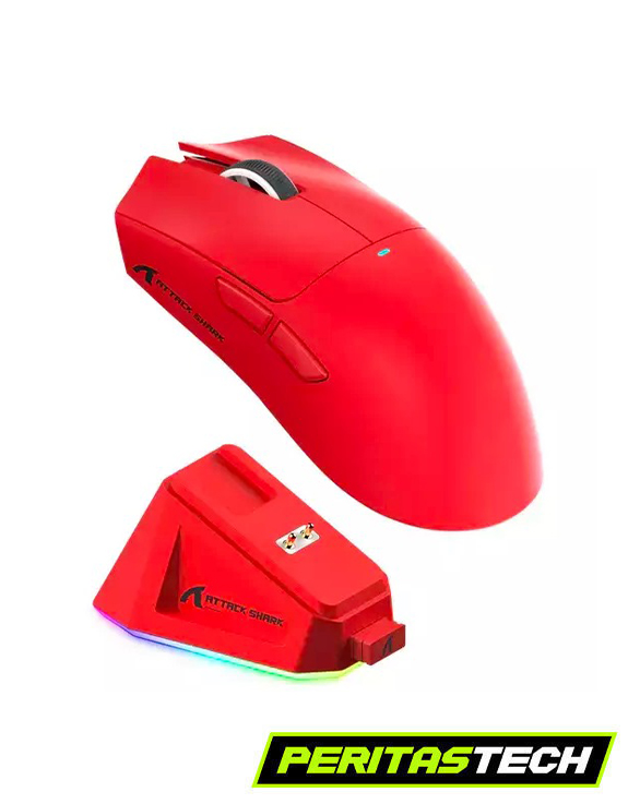 MOUSE INALAMBRICO ATTACK SHARK X11 ROJO RECEPTOR + BT + BASE DE CARGA