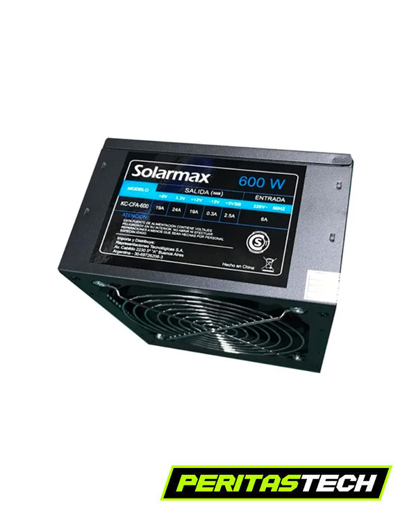 FUENTE ATX SOLARMAX KCCFA600 600W FAN 120MM + CABLE POWER