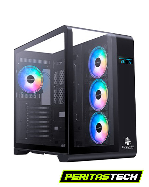 GABINETE EVOLABS SYNERGY EVO 400AB VIDRIO CURVO 4 FANES ARGB