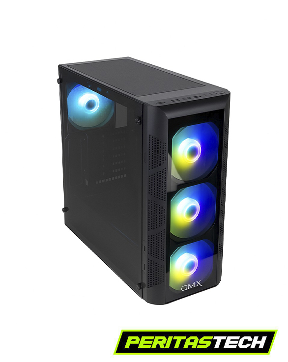 GABINETE GAMER GMX 170 MESH 4 FANES FRGB VIDRIO + FUENTE 500W VOLTAJE REAL