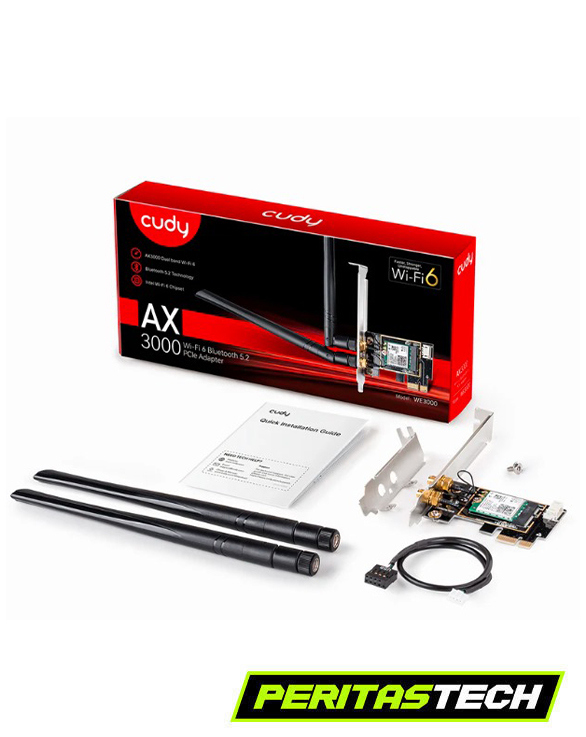 PLACA DE RED WIFI 6 + BT 5.2 CUDY PCIE AX3000 DOBLE ANTENA