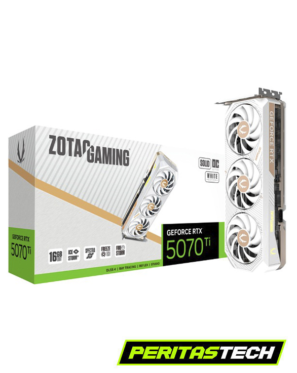 PLACA DE VIDEO RTX 5070 TI 16GB GDDR7 ZOTAC SOLID OC WHITE EDITION