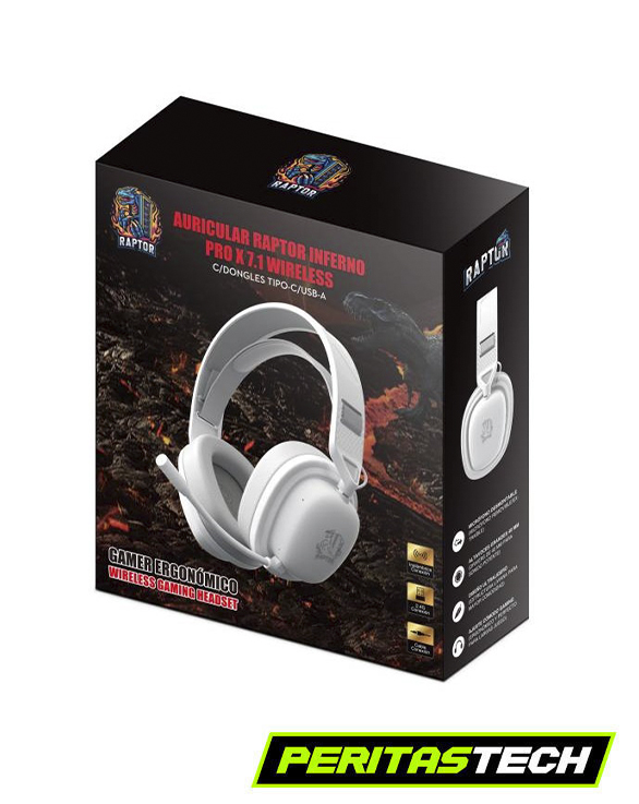 AURICULAR GAMER INALAMBRICO RAPTOR INFERNO PRO X 7.1 WIRELESS WHITE - Imagen 4