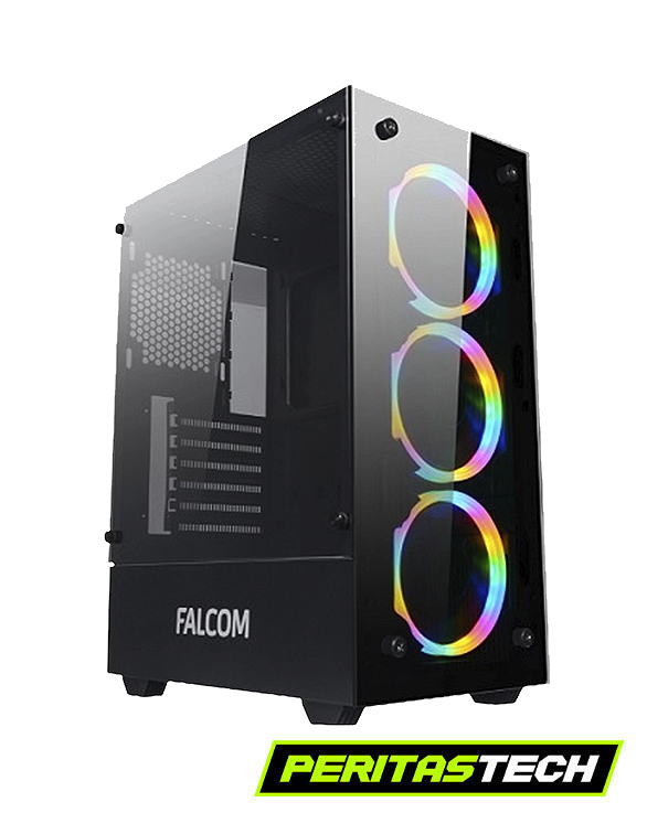 GABINETE GAMER FALCOM G-8012 3 FANES FIXED RGB DOBLE VIDRIO