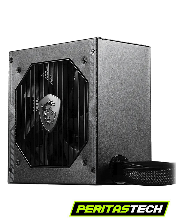 fuente de poder msi 650w 80 plus bronce en color negro con el logo de msi en color plateado