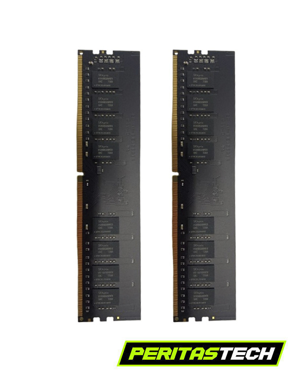 Vista de dos módulos de memoria RAM DDR4 Merx de 8GB (Total 16GB) a 3200 MHz, detallando los circuitos y los chips integrados de la marca SK Hynix para computadoras de escritorio.