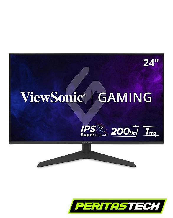 Monitor gamer ViewSonic VX2429 de 24 pulgadas encendido mostrando la pantalla de frente con bordes ultra finos y un diseño moderno