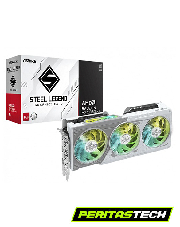 PLACA DE VIDEO RX 9060XT 8GB GDDR6 STEEL LEGENDS ASROCK WHITE 3 FANES ARGB