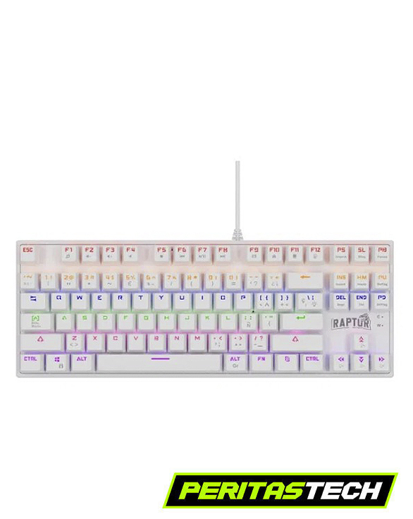 teclado raptor fireclaw m87 en color blanco con luces rgb