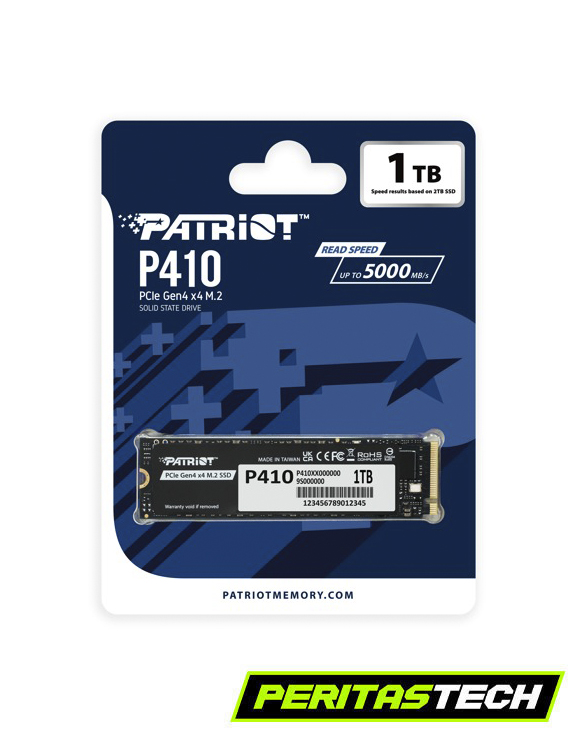 disco ssd 1tb m.2 modelo p140 en color negro con blister azul con blanco marca patriot