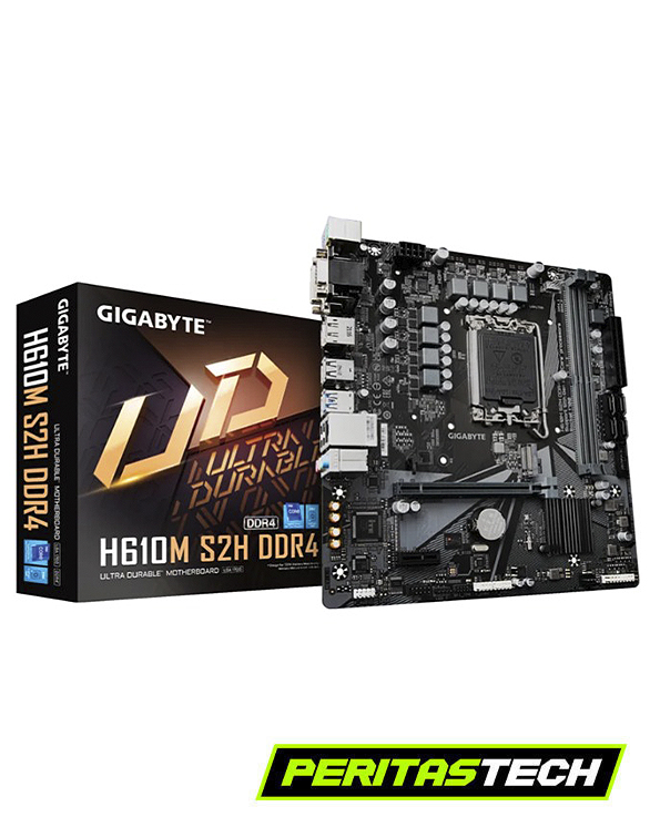 motherboard h610m s2h ddr4 de la marca exhibido en su caja