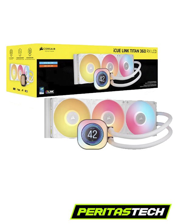 watercooling 360mm corsair titan 360 rx blanco con pantalla